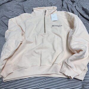 NWT Sporty Rich Rizolli Quarter Zip Cotton Sweatshirt in size M Cream/Chocolate